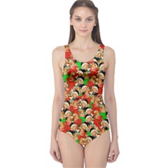 Xmas Dolls Black Christmas Pattern Pattern Women s One Piece Swimsuit by CoolDesigns