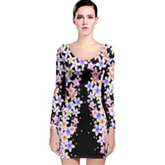 Floral Lilium Black Long Sleeve Velvet Bodycon Dress by CoolDesigns