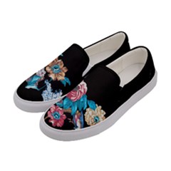 Vintage Floral Flowers Black Print Womens Slip Ons by CoolDesigns