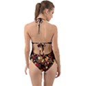 Hawaii Tropical Floral Flowers Black Halter Cut-Out One Piece Swimsuit View2