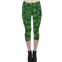 Vintage Green Shamrock Clover Leaves Capri Leggings  by CoolDesigns