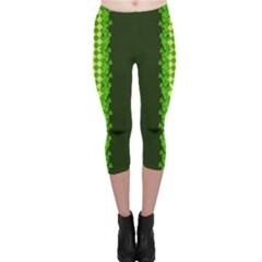 Checkered Green Shamrock Leaves Capri Leggings  by CoolDesigns