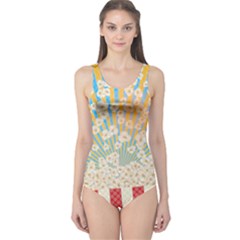 Ivory & Gold Florals Pop Art One Piece Swimsuit by CoolDesigns