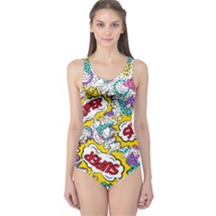 Gold Super Pop Art One Piece Swimsuit by CoolDesigns