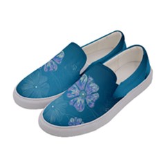 Floral Flowers Steel Blue Pattern Womens Slip Ons by CoolDesigns