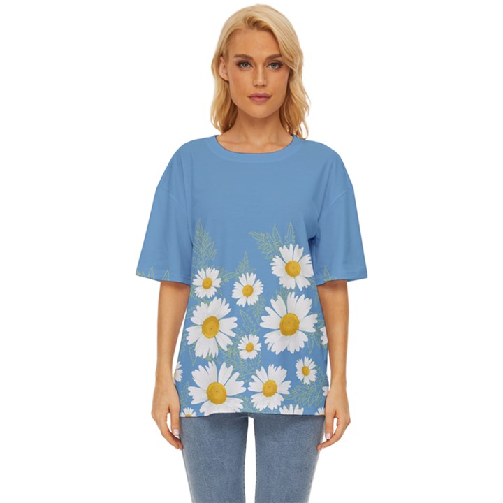 Light Blue Daisy Floral Oversized Basic Tee Top