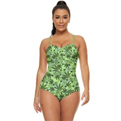 Cannabis Pale Green Marijuana Leaves Retro Full Coverage Swimsuit by CoolDesigns