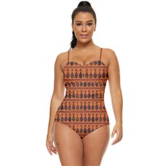 Orange & Brown Tribal African Cats Retro Full Coverage Swimsuit by CoolDesigns