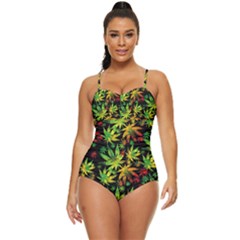 Cannabis Colorful Green Marijuana Leaves Retro Full Coverage Swimsuit (black) by CoolDesigns