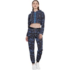 Black & Dark Blue Camouflage Pattern Cropped Zip Up Lounge Set by CoolDesigns