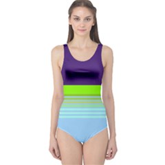 Purple Blue Stripes Athletic One Piece Swimsuit by CoolDesigns