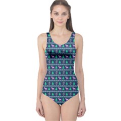 Navy Xmas Pattern Black Christmas Pattern Pattern Women s One Piece Swimsuit by CoolDesigns