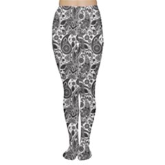 Dark Gray White Traditional Asian Elements Paisley Tights by CoolDesigns