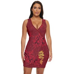 Vintage Dragon Red Chinese Luck Pattern Draped Bodycon Dress by CoolDesigns