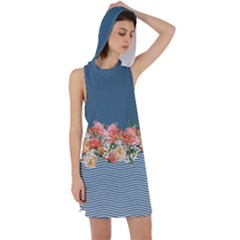 Peony Floral Light Steel Blue Zigzag Racer Back Hoodie Dress by CoolDesigns