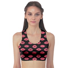 Lips Dark Pink Valentine Day Pattern Cute Sports Bra by CoolDesigns