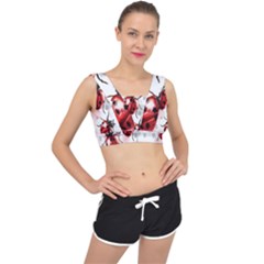 Ladybugs Pattern Texture Watercolor V-back Sports Bra by Bedest