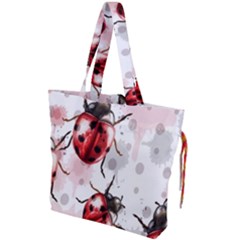 Ladybugs Pattern Texture Watercolor Drawstring Tote Bag by Bedest