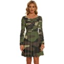 Texture Military Camouflage Repeats Seamless Army Green Hunting Long Sleeve Wide Neck Velvet Dress View1