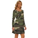 Texture Military Camouflage Repeats Seamless Army Green Hunting Long Sleeve Wide Neck Velvet Dress View3