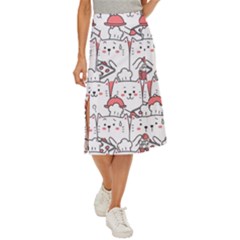 Cute Cat Chef Cooking Seamless Pattern Cartoon Midi Panel Skirt by Bedest