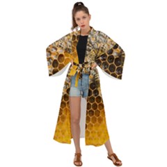 Honeycomb With Bees Maxi Kimono by Bedest