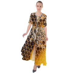 Honeycomb With Bees Waist Tie Boho Maxi Dress by Bedest