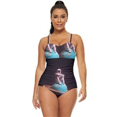 Stuck On Saturn Astronaut Planet Space Retro Full Coverage Swimsuit by Cendanart