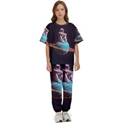 Stuck On Saturn Astronaut Planet Space Kids  T-shirt And Pants Sports Set by Cendanart