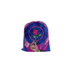 Enchanted Rose Stained Glass Drawstring Pouch (xs) by Cendanart