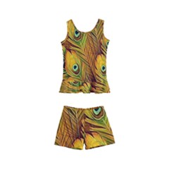 Peacock Feathers Green Yellow Kids  Boyleg Swimsuit by Bedest