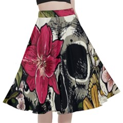 Skull Flowers American Native Dream Catcher Legend A-line Full Circle Midi Skirt With Pocket by Bedest