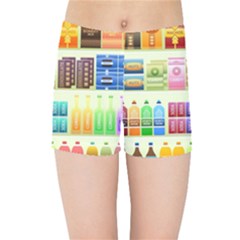 Supermarket Shelf Products Snacks Kids  Sports Shorts by Cendanart