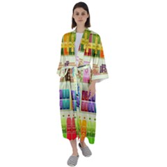 Supermarket Shelf Products Snacks Maxi Satin Kimono by Cendanart