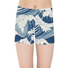 Japanese Wave Pattern Kids  Sports Shorts by Cendanart