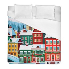 Christmas Background Design House Duvet Cover (full/ Double Size) by Proyonanggan