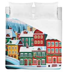 Christmas Background Design House Duvet Cover (queen Size) by Proyonanggan