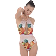 Fruit Pattern Apple Abstract Food Plunge Cut Halter Swimsuit by Proyonanggan