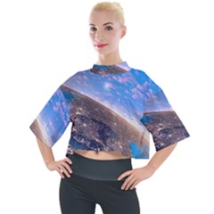 Earth Blue Galaxy Sky Space Mock Neck T-shirt by Cemarart