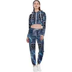 Circuit Board Motherboard Cropped Zip Up Lounge Set by Cemarart