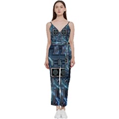 Circuit Board Motherboard V-neck Camisole Jumpsuit by Cemarart