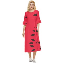 Watermelon Black Green Melon Red Double Cuff Midi Dress by Cemarart