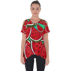 Summer Watermelon Fruit Cut Out Side Drop T-shirt by Cemarart