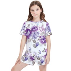 Flower-floral-design-paper-pattern-purple-watercolor-flowers-vector-material-90d2d381fc90ea7e9bf8355 Kids  T-shirt And Sports Shorts Set by saad11