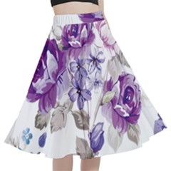 Flower-floral-design-paper-pattern-purple-watercolor-flowers-vector-material-90d2d381fc90ea7e9bf8355 A-line Full Circle Midi Skirt With Pocket by saad11