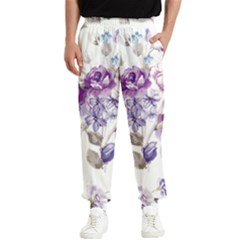 Flower-floral-design-paper-pattern-purple-watercolor-flowers-vector-material-90d2d381fc90ea7e9bf8355 Men s Elastic Waist Pants by saad11