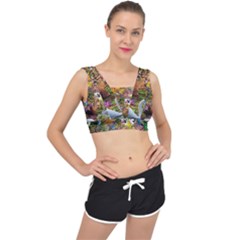 Garden Of Paradise Butterfly Swan Bird Painting Gazebo, Peacock Flower V-back Sports Bra by Ndabl3x