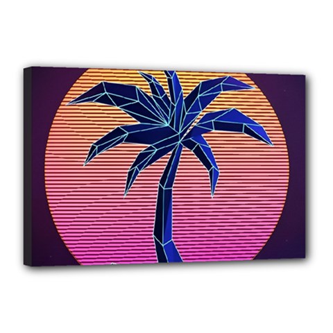 Abstract 3d Art Holiday Island Palm Tree Pink Purple Summer Sunset Water Canvas 18  X 12  (stretched) by Cemarart