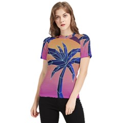 Abstract 3d Art Holiday Island Palm Tree Pink Purple Summer Sunset Water Women s Short Sleeve Rash Guard by Cemarart