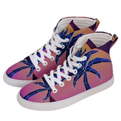 Abstract 3d Art Holiday Island Palm Tree Pink Purple Summer Sunset Water Men s Hi-top Skate Sneakers by Cemarart